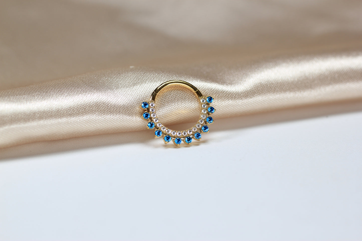 Dainty Blue Topaz Sparkling Titanium Septum Clicker Ring.