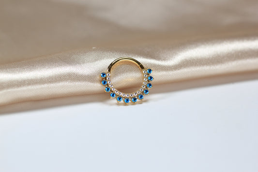 Dainty Blue Topaz Sparkling Titanium Septum Clicker Ring.