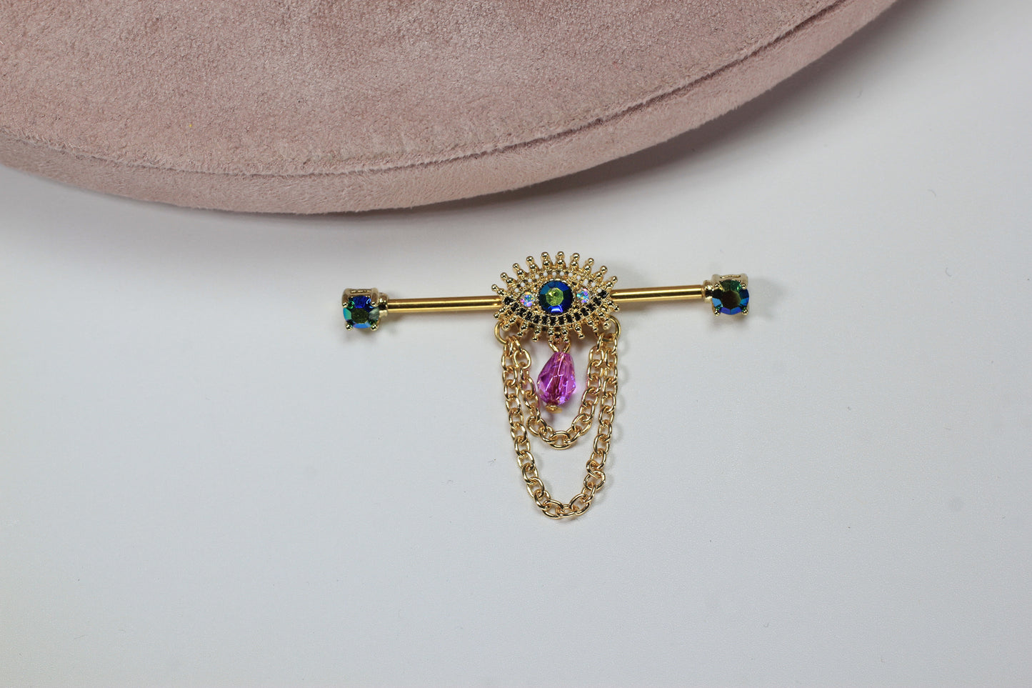 Evil Eye Dangling Industrial Barbell.