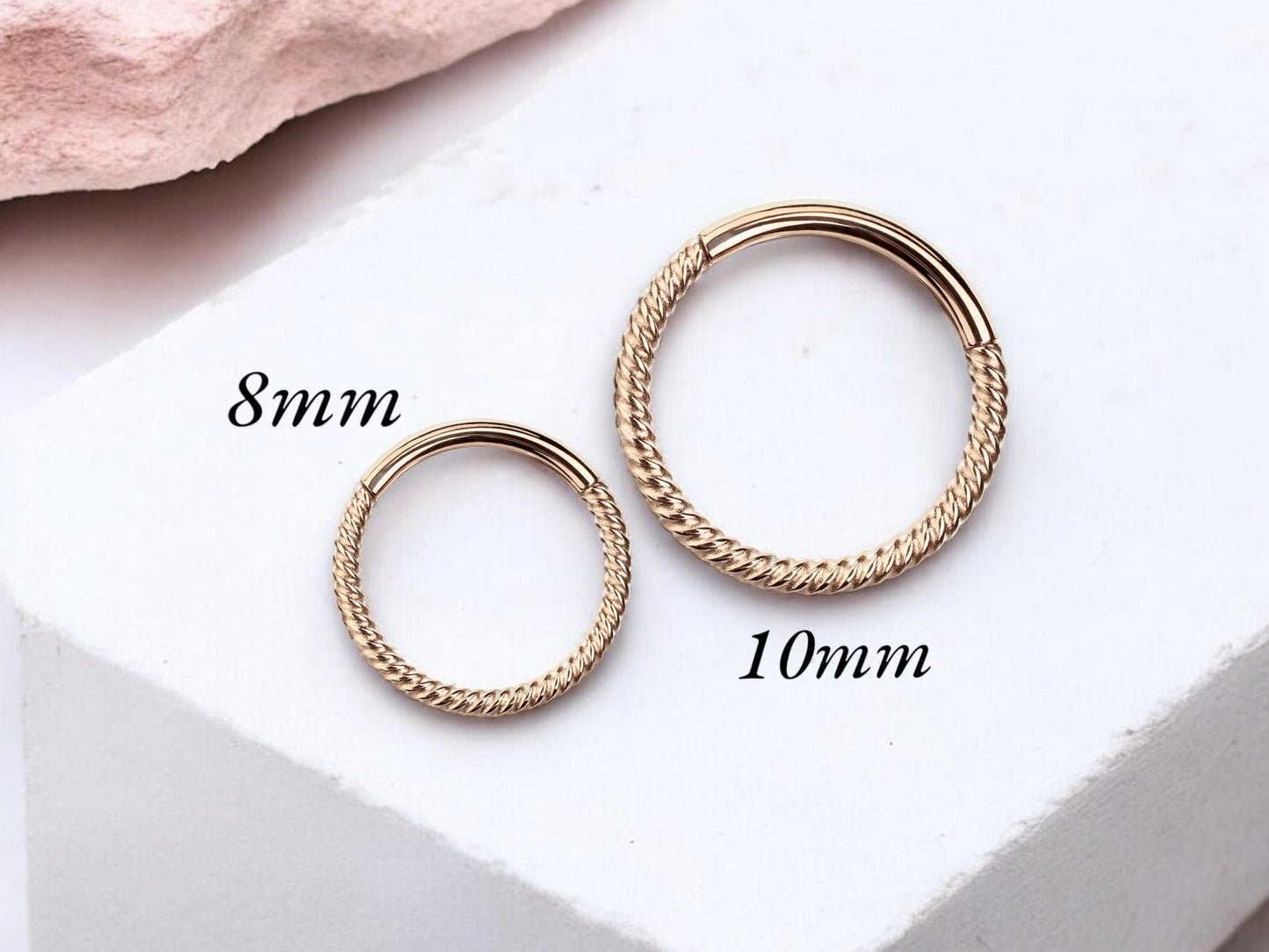 16g Rose Gold Septum Hoop Ring, Twisted Rope Style Hinged Hoop Titanium Segment Septum Clicker Ring Piercing, Nose  Piercing Body Jewelry