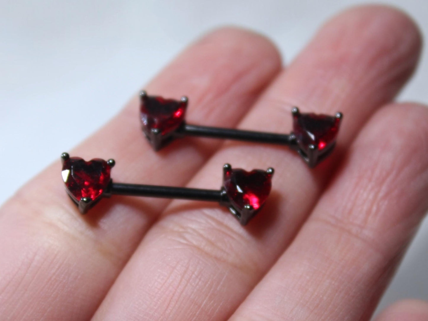 14g Heart Nipple Ring, Red Heart Black Nipple Piercing Barbell.
