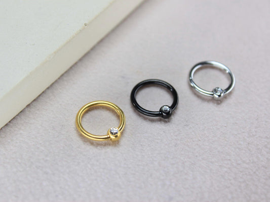 16g Septum Clicker Ring, Dainty CZ Septum Hoop Piercing, Minimalist Body Jewelry