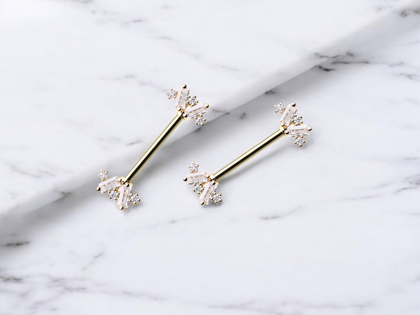 Baguette Gem Nippe Ring, Dainty Gem Cute Decor Sparkle Nipple Piercing Barbells, Gold Nipple Jewelry Body Piercing Jewelry