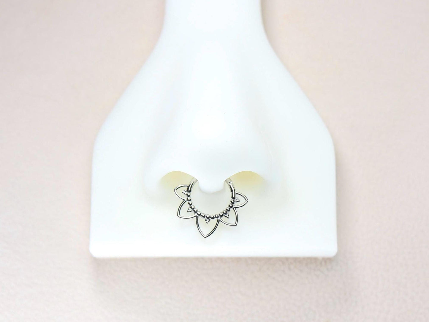 16g Titanium Lotus Septum Clicker Ring, 8mm 10mm Beaded Decor Floral Septum Nose Piercing, Gold Septum Hoop Ring Body Jewelry