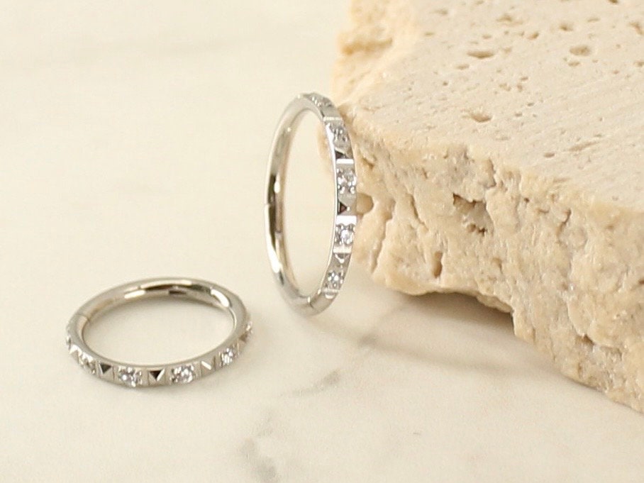 Conch Hoop Ring, Dainty Cz Stud 16g Septum Nose Conch Cartilage Daith Piercing Hinged Hoop Ring, Multipurpose Hoop Earring Clicker Ring
