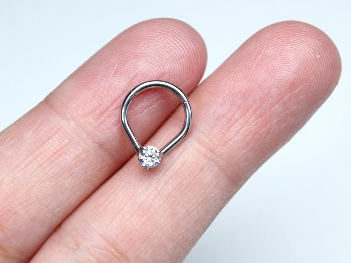 16G Septum Clicker Ring, Dainty Teardrop Nose Septum Hinged Hoop Ring, CZ Septum Nose Jewelry, Silver Septum Nose Ring