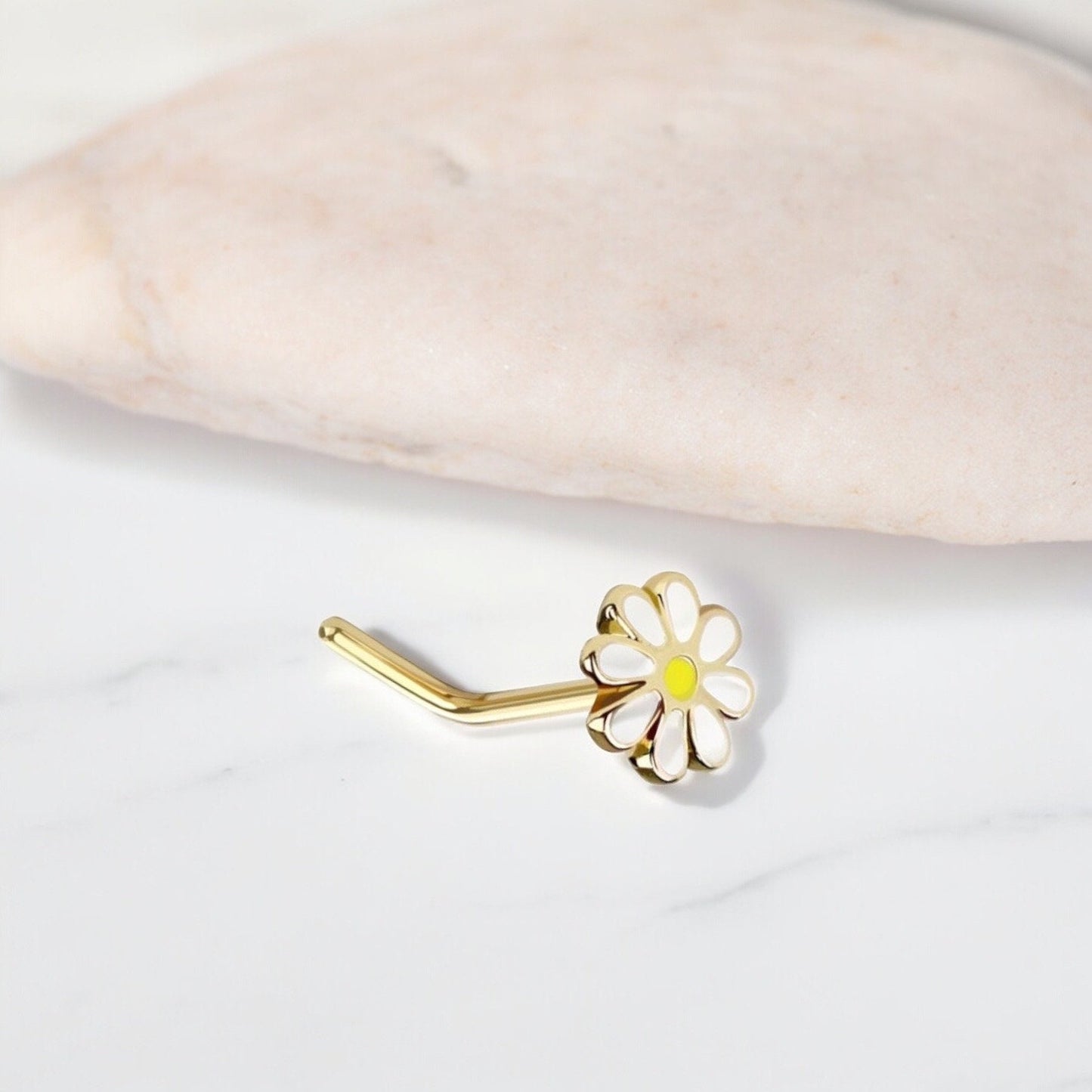 Daisy Nose Stud, Floral Decor Daisy Flower Nose Piercing Jewelry, L shape Nose Piercing Ring, 20g Thin Nose Stud Jewelry