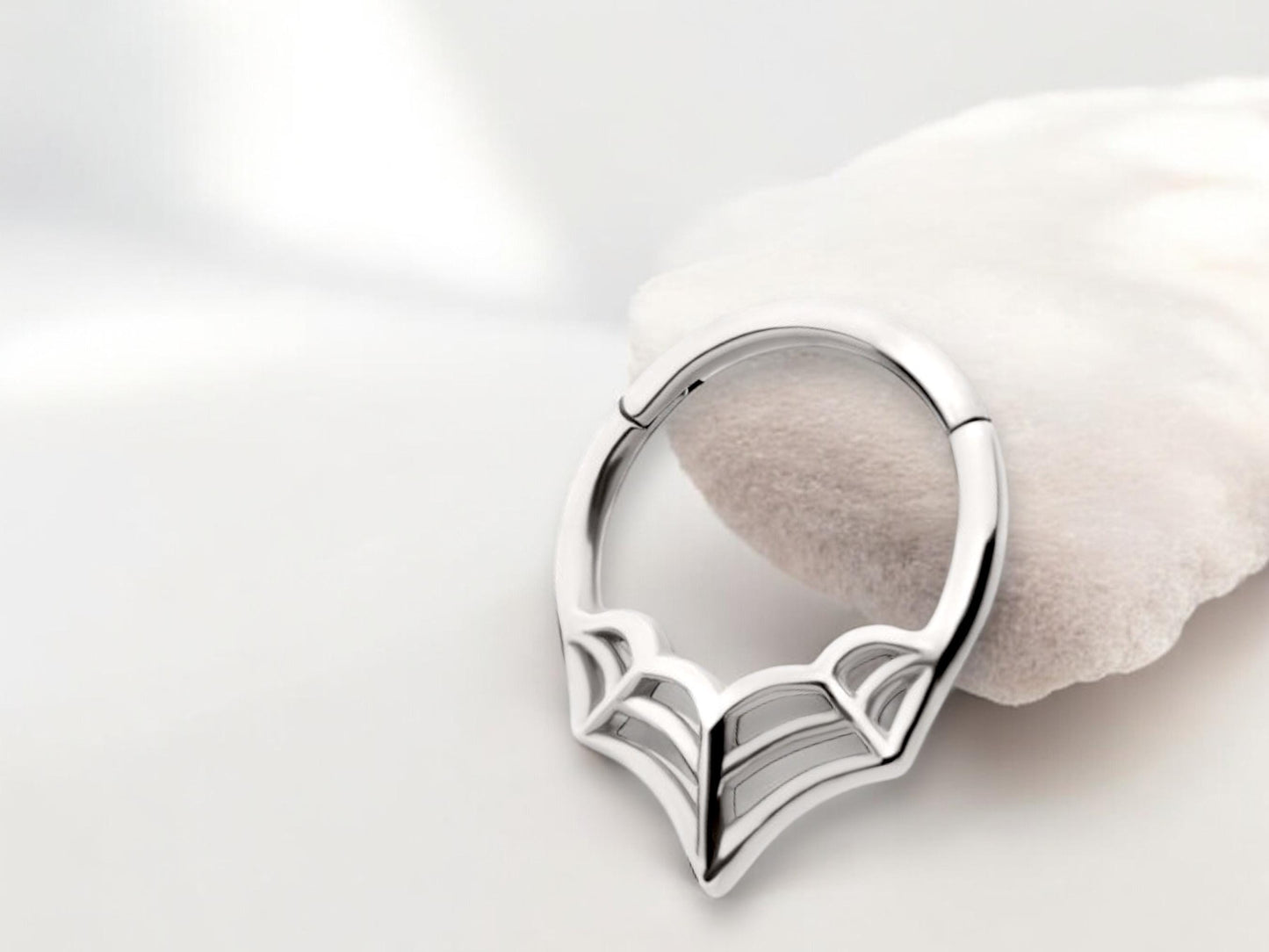 16G Spider Web Septum Clicker Ring, Silver Hinged Segment Septum Hoop Ring, Halloween Body Piercing Jewelry,Spider Daith,Cartilage Hoop