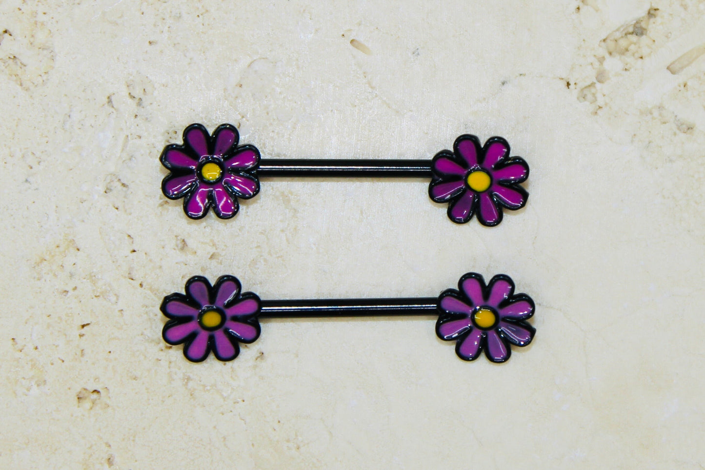 Flower Nipple Ring, Pink Yellow White Floral Decorative End Nipple Piercing Barbell Jewelry, 14g Nipple Barbell Body Piercing Jewelry