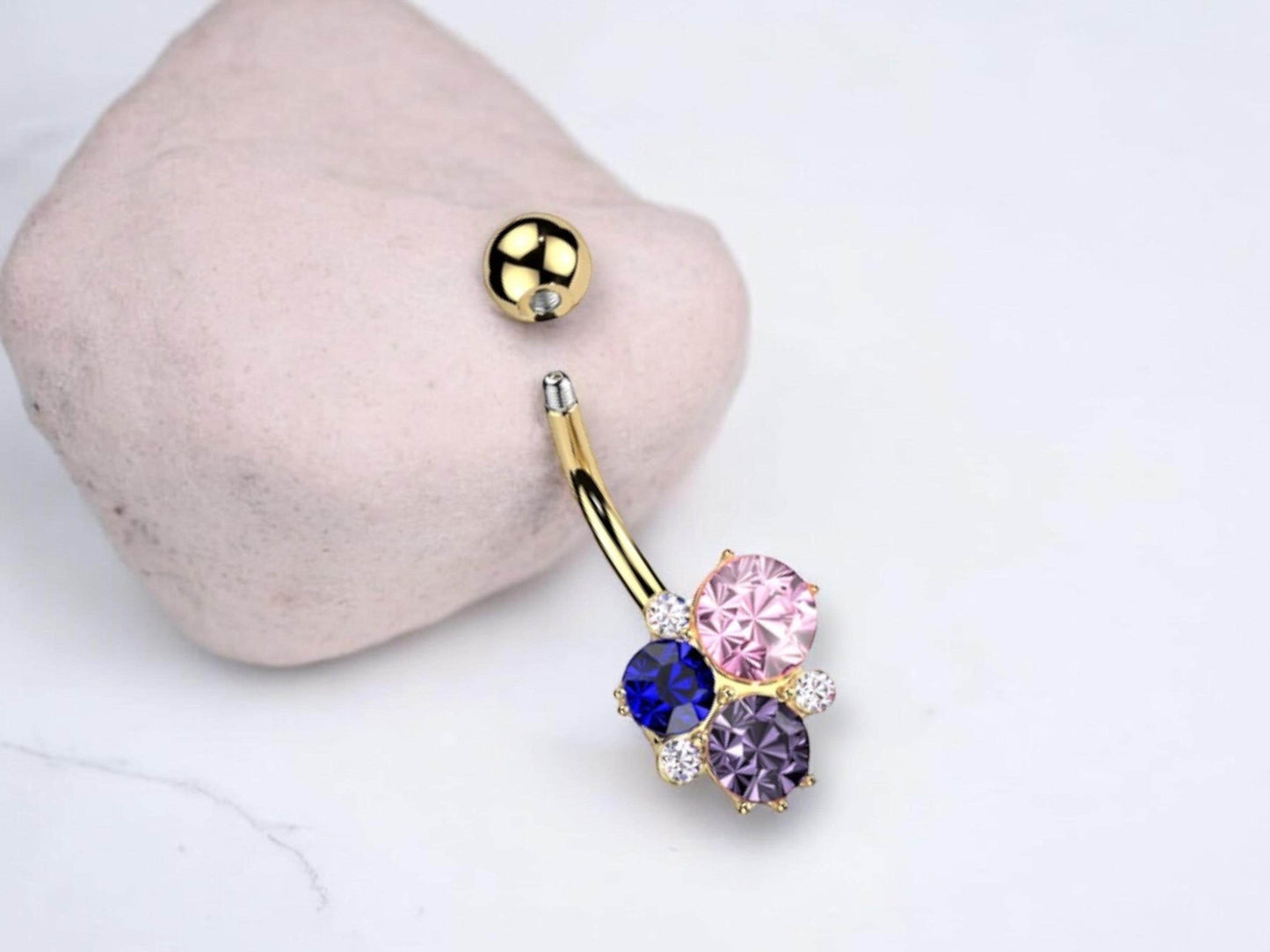 14g Gold Belly Button Ring, Dainty Multicolor Gem Belly Piercing Ring Jewelry, Floating Navel Piercing Body jewelry