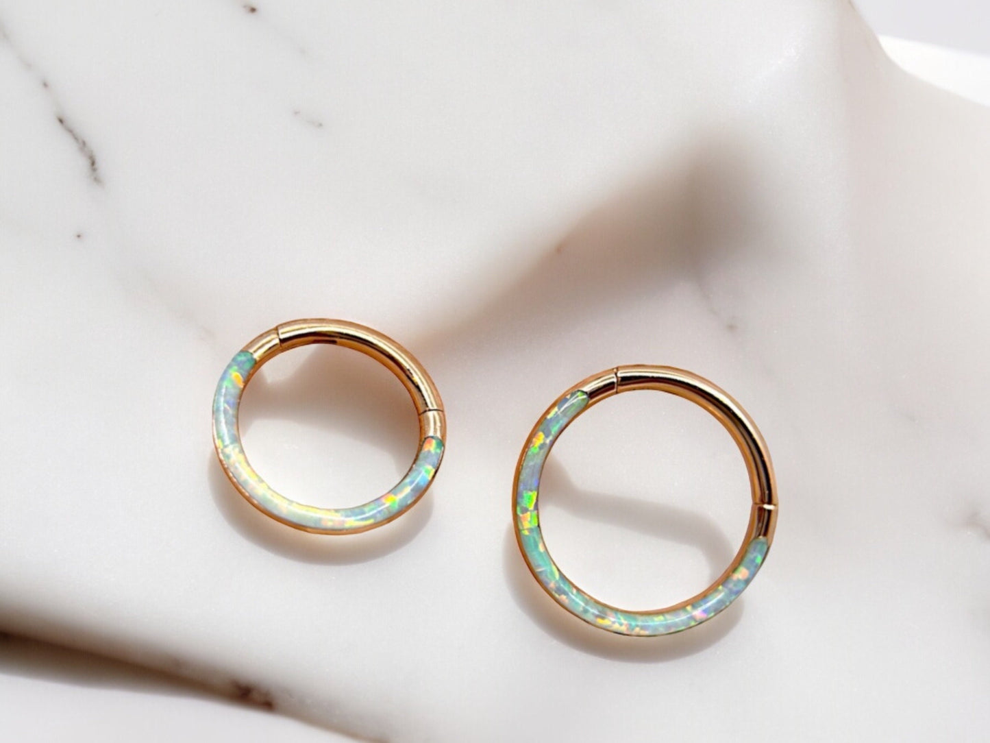 16G Rose Gold Dainty Opal Septum Ring, Opal Decor Front Septum Piercing Clicker Hoop, Nose Piercing Hoop Ring, Cartilage Earring