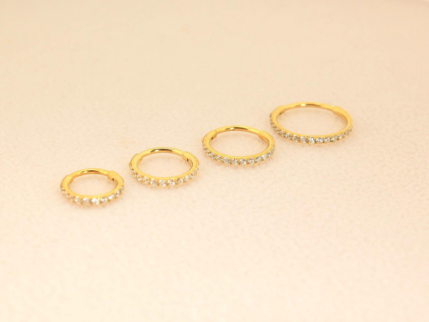 Titanium Nose Hoop Ring, 20g Dainty Gold CZ Nose Hoop Clicker Ring Piercing.
