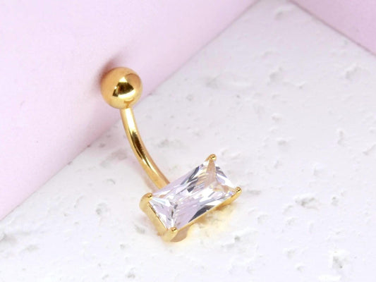 14g Dainty Gold Belly Ring, Emerald Floating Gem Belly Button Ring, Navel Ring, Piercing Body Jewelry