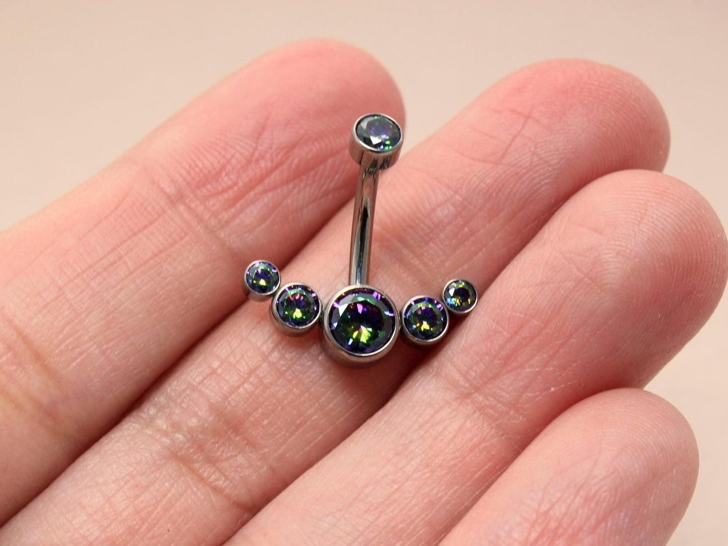 Titanium Belly Button Ring, 14G Vitrail Bezel Belly Ring, Navel Piercing Jewelry, Body Jewelry, Belly Piercing Ring, Titanium Jewelry