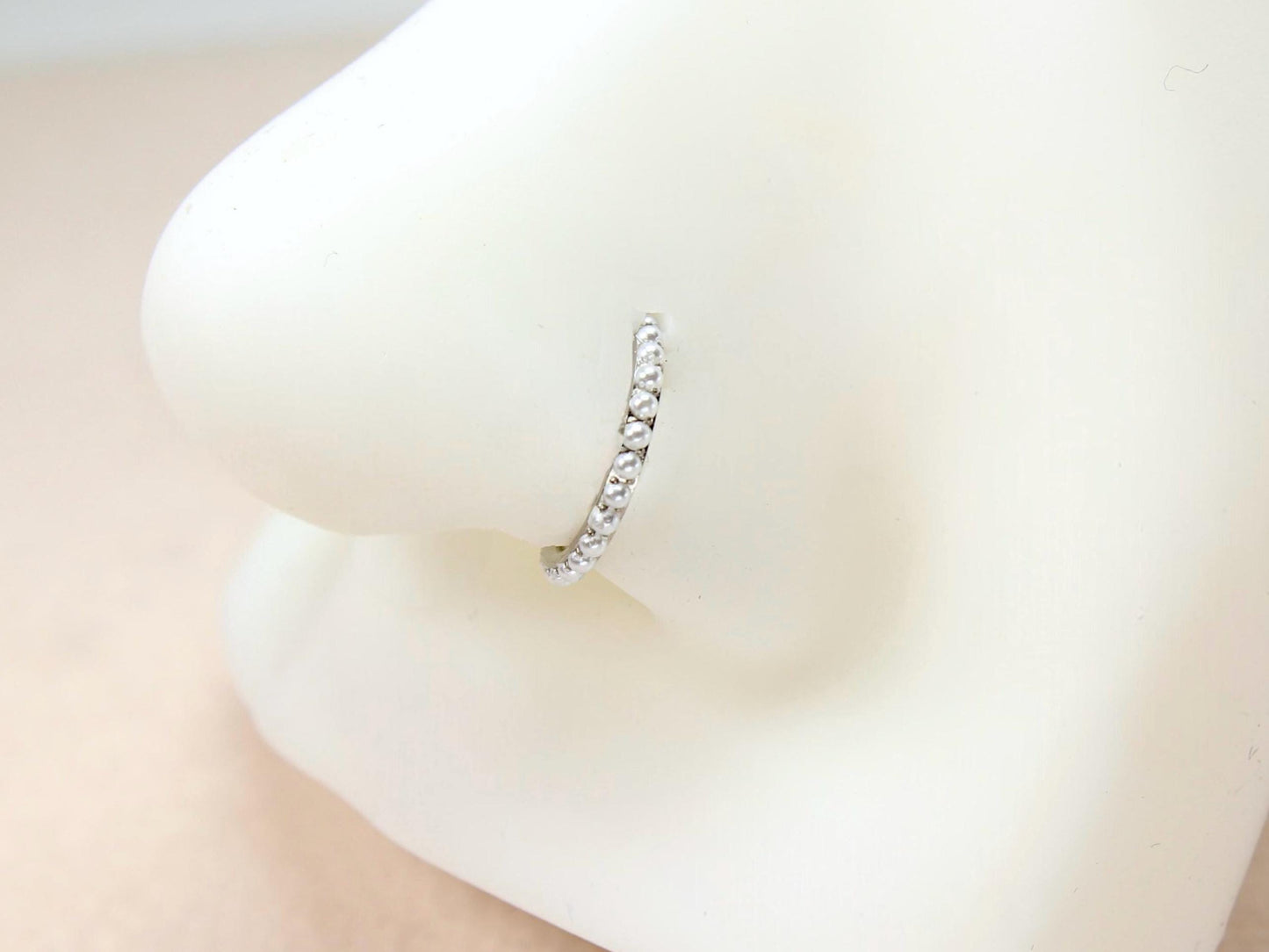 16G Titanium Nose Hoop Ring, Pearl Decor Nose Piercing Jewelry, Minimalist Nose Hoop Ring, Cartilage Piercing, Nose Piercing, Nose Jewelry