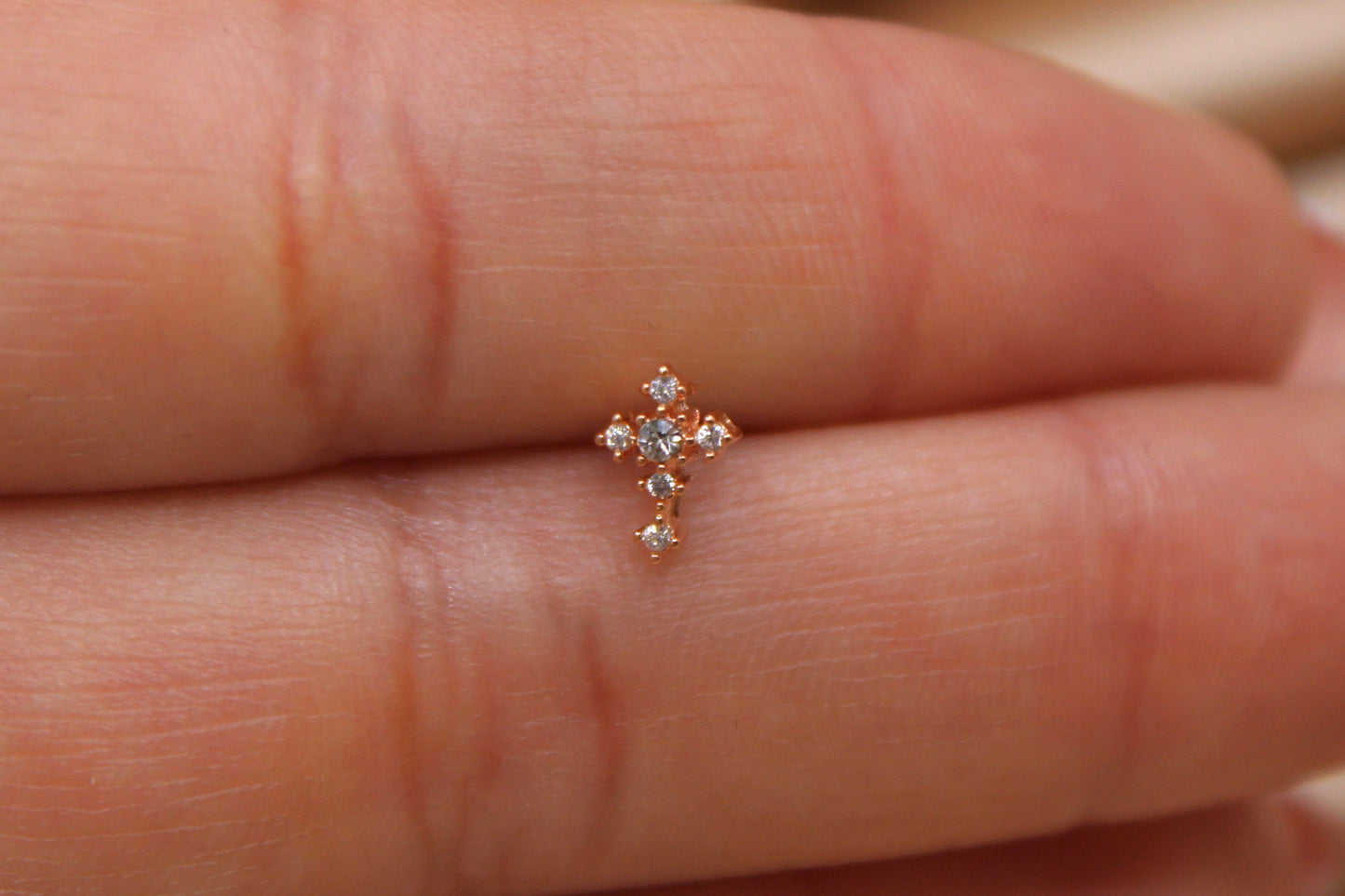 Rose Gold Cross Nose Stud, 20g Sparkle Gem Cross Top Nose Piercing Stud Ring, Nose Stud Piercing Jewelry, Nose Bone Stud, Body Jewelry