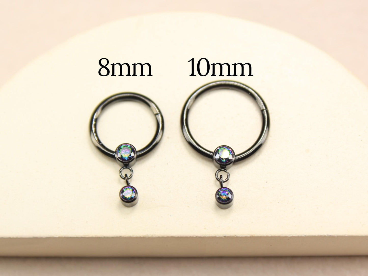 16g Black Titanium Septum Piercing Clicker Hoop Ring, Dangle Sparkle Gem Decor Septum Ring Hoop, Titanium Septum Jewelry, Nose Jewelry