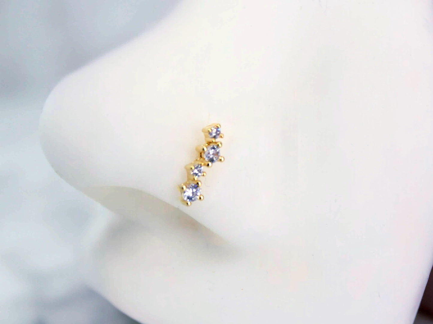 Gold Nose Stud, 20g Thin Zig Zag Gem Decor Nose Bone Stud L Shape Nose Piercing Stud, 20g Gold Nose Piercing Jewelry