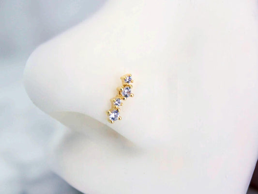 Gold Nose Stud, 20g Thin Zig Zag Gem Decor Nose Bone Stud L Shape Nose Piercing Stud, 20g Gold Nose Piercing Jewelry