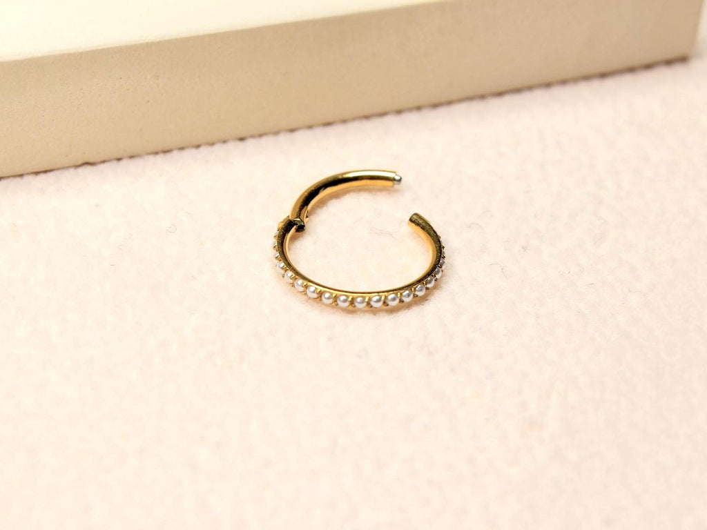 16g Titanium Nose Ring, Gold Pearl Decor Nose Hoop Clicker, Minimalist Nose Hoop Ring, Cartilage Piercing, Nose Piercing Body Jewelry