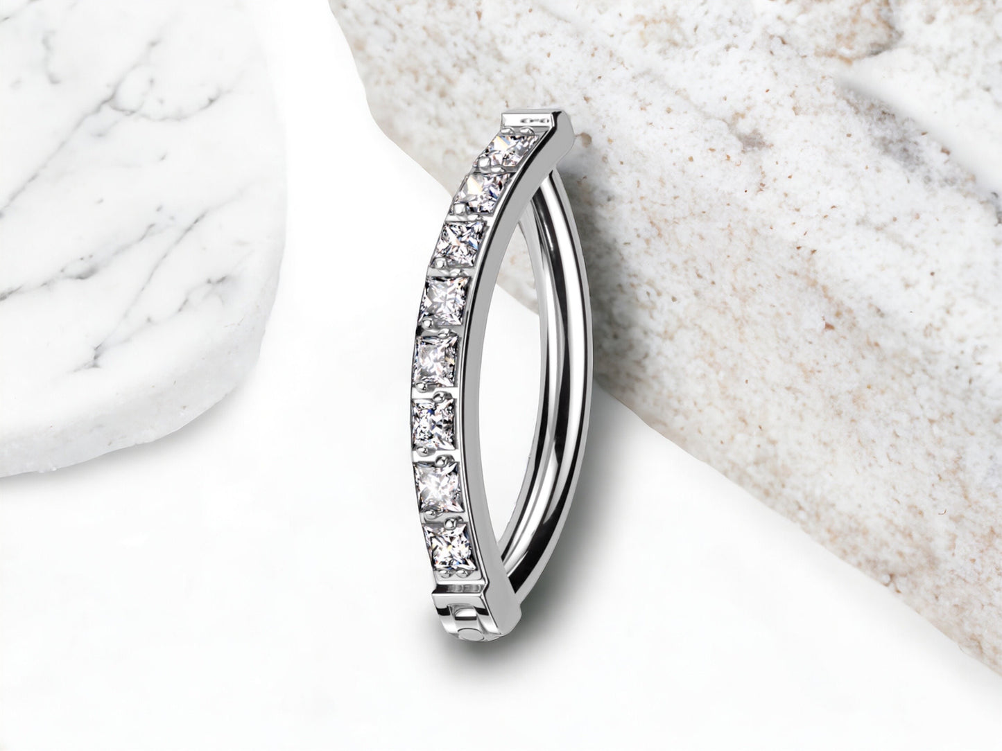 Dainty Silver Gem Titanium Belly Clicker Ring