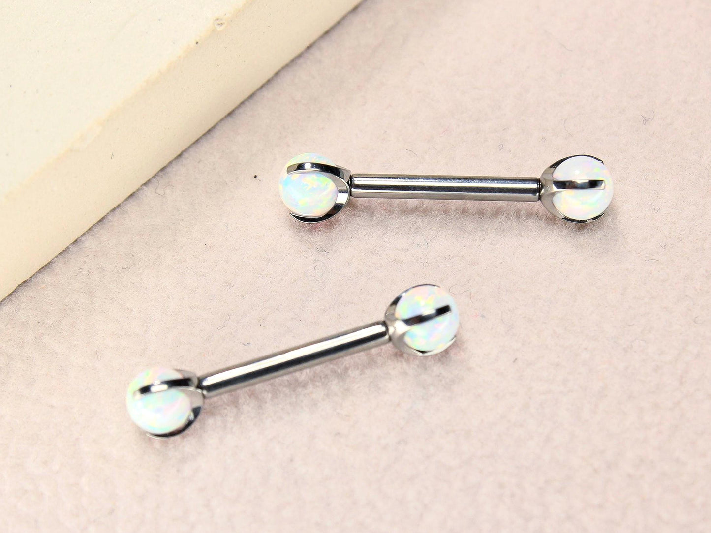 14g Implant Grade Titanium White Opal Nipple Barbell Ring.