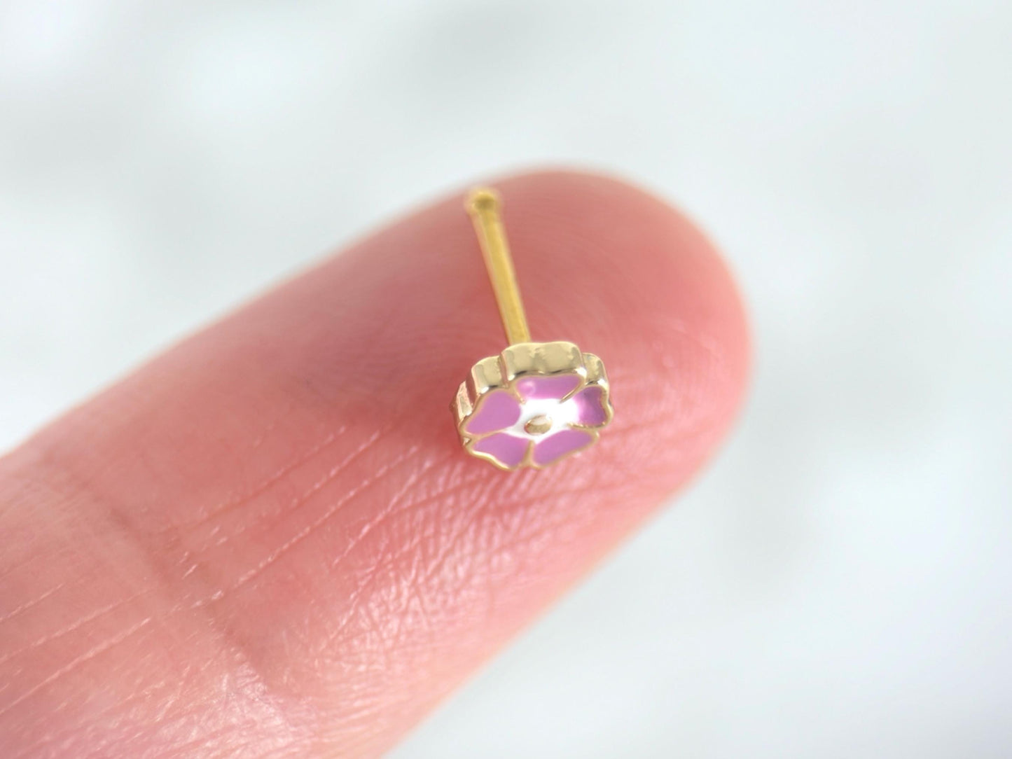 Floral Nose Stud, Dainty Pink Flower Decor Top Nose Piercing Stud, Nose Bone Stud, 20g Thin Nose Ring, Ball End Nose Piercing Jewelry.