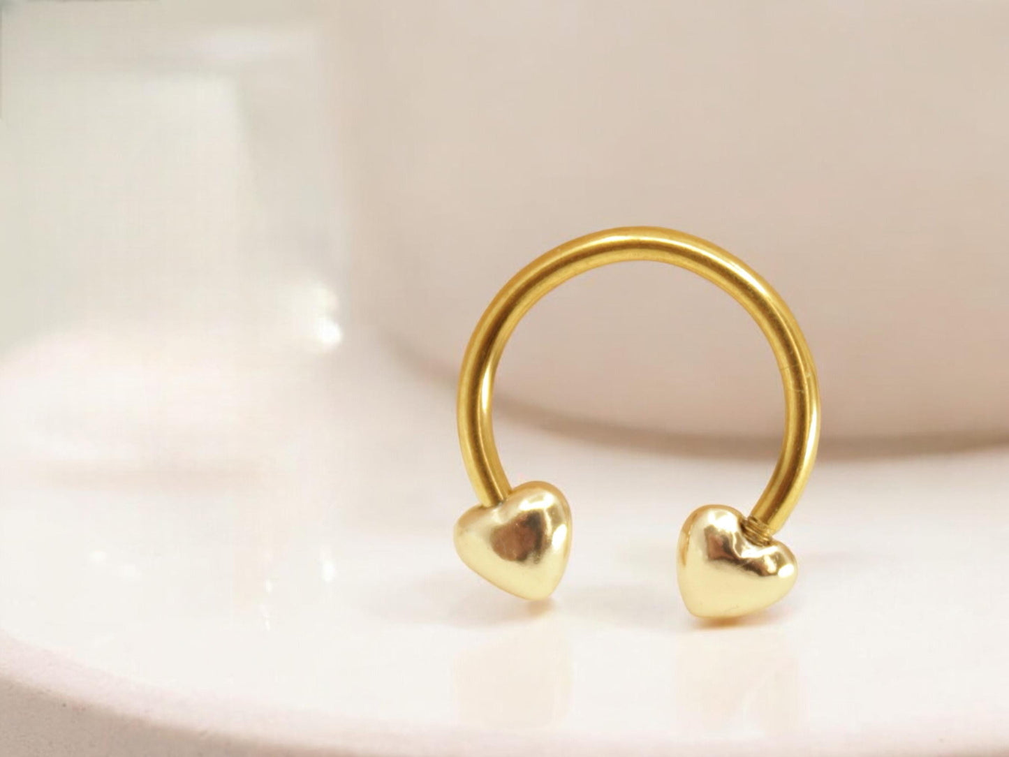 16G Heart Horseshoe Septum Ring, Gold Heart Septum Ring Piercing, Minimalist 10mm Septum Horseshoe Ring Jewelry, Nose Piercing  Body Jewelry
