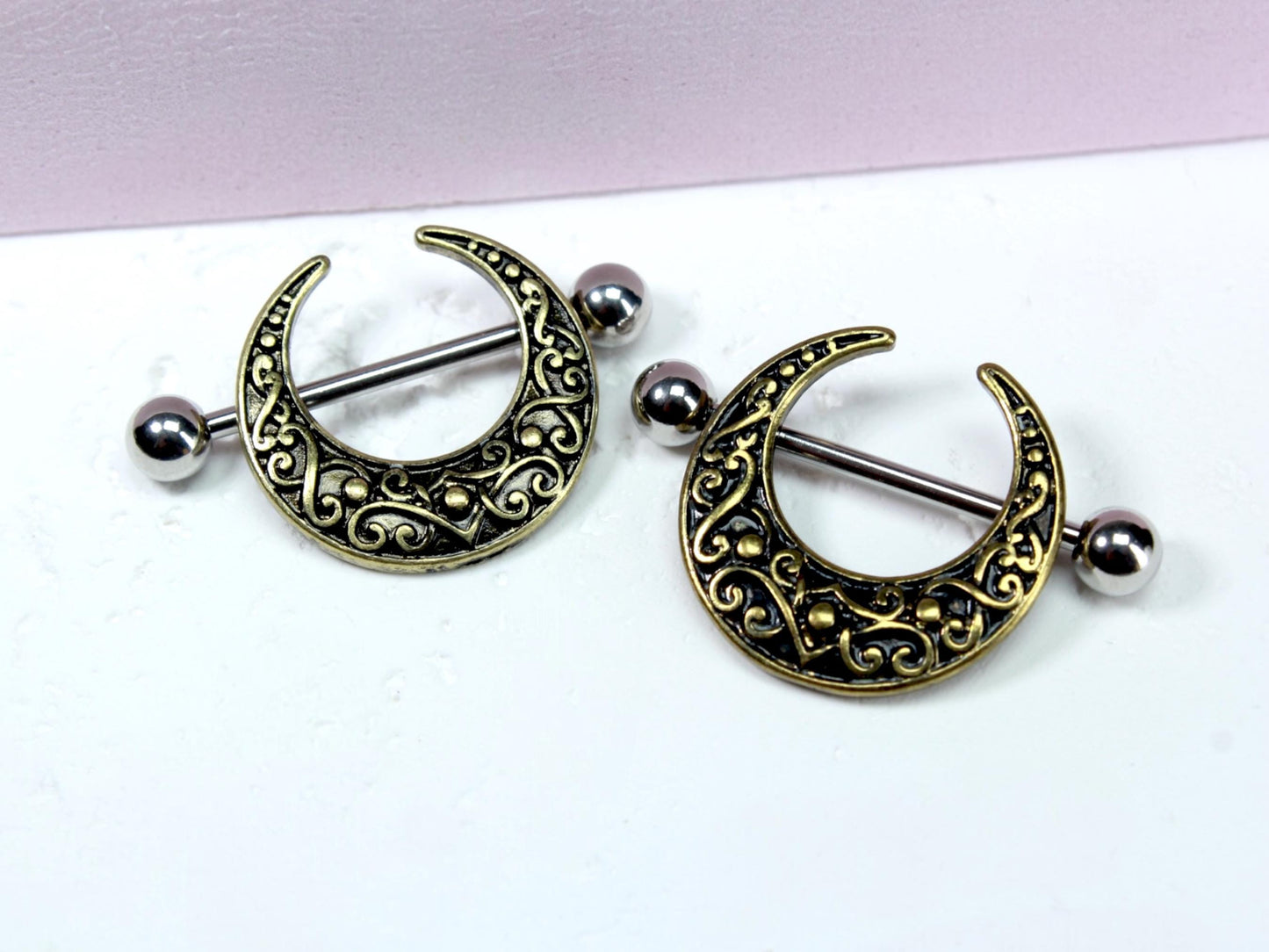 Crescent Moon Nipple Barbell, 14g Boho Nipple Piercing Jewelry, Gold Celestial Moon Nipple Ring, Body Jewelry
