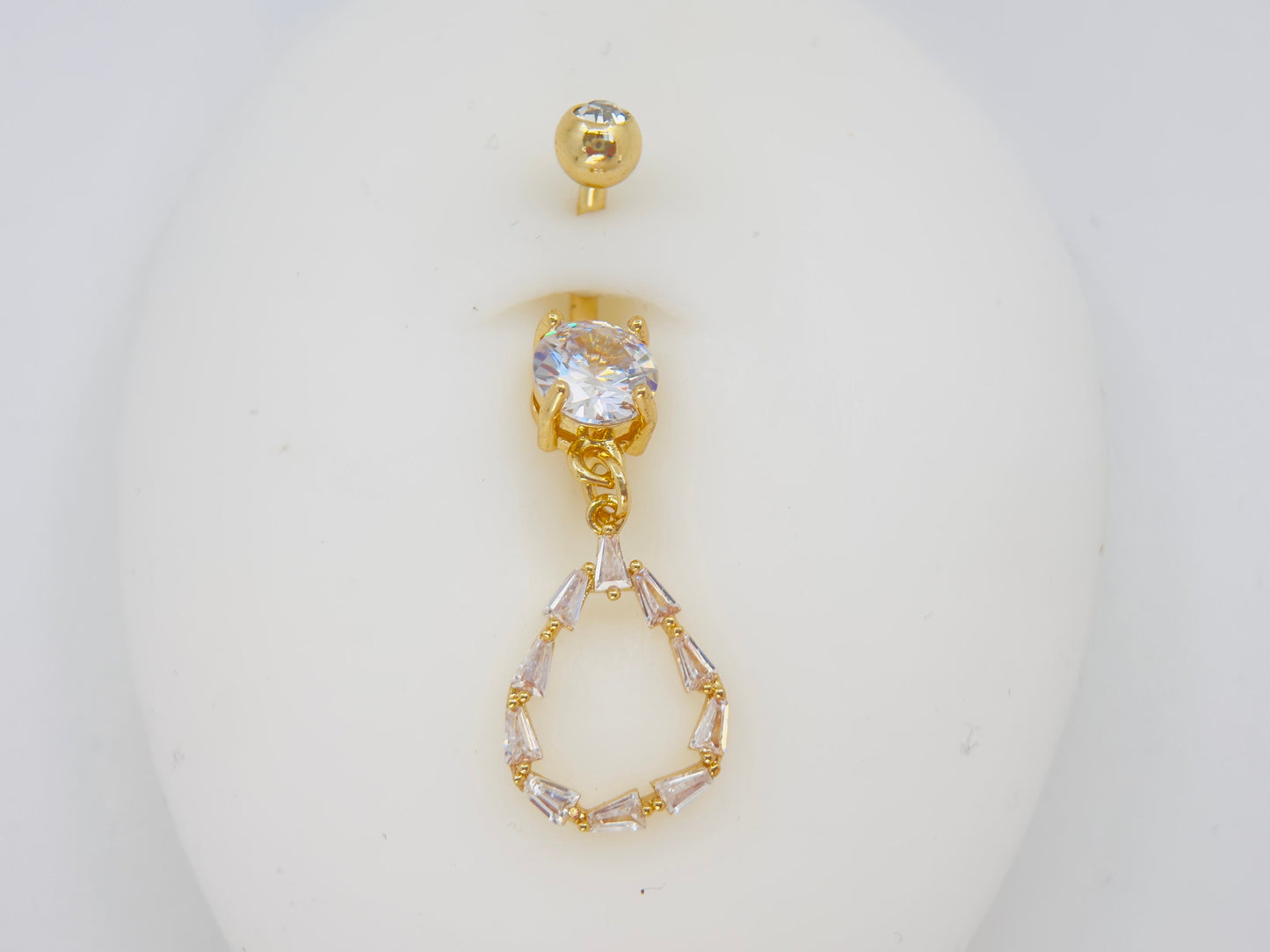 14G Gold Dangling Belly Button Ring, Dainty Baguette Gem Teardrop Belly Ring, Belly Ring Body Jewelry, Navel Piercing