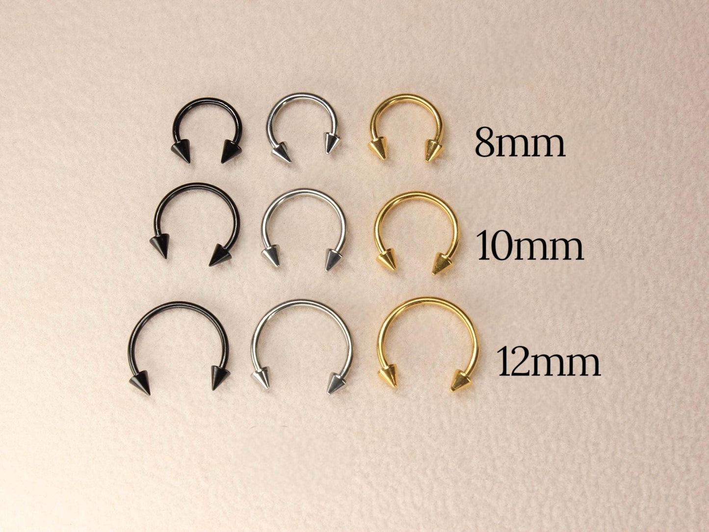 16g Spike End Horseshoe Septum Ring, Edgy Cone Septum Nose Piercing Body Jewelry, Minimalist Daith Cartilage Piercing