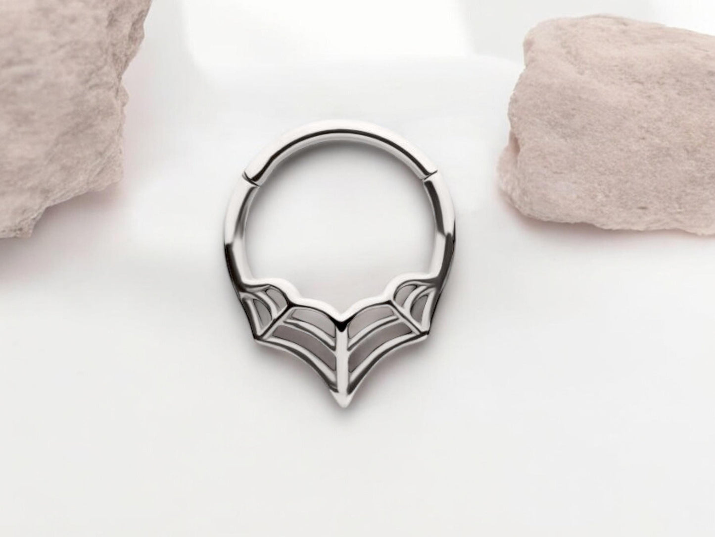 16G Spider Web Septum Clicker Ring, Silver Hinged Segment Septum Hoop Ring, Halloween Body Piercing Jewelry,Spider Daith,Cartilage Hoop