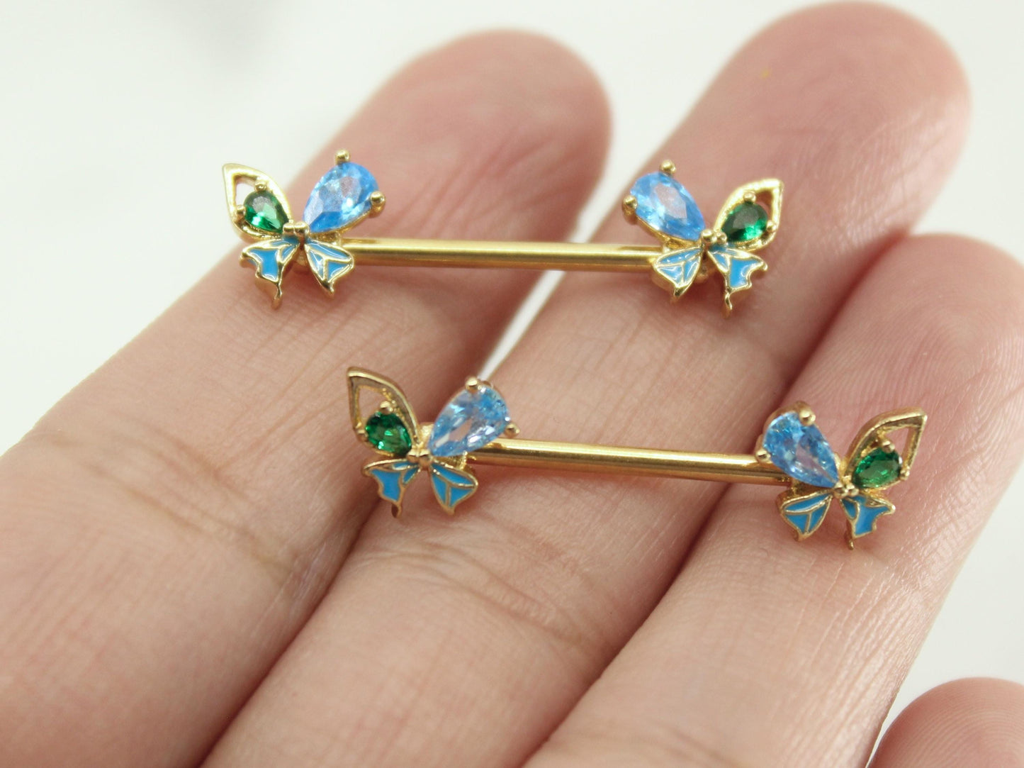 Dainty Butterfly Nipple Ring, Butterfly Nipple Piercing Barbell, 14g Gold Nipple Piercing Jewelry, Gold Nipple Ring Body Piercing Jewelry
