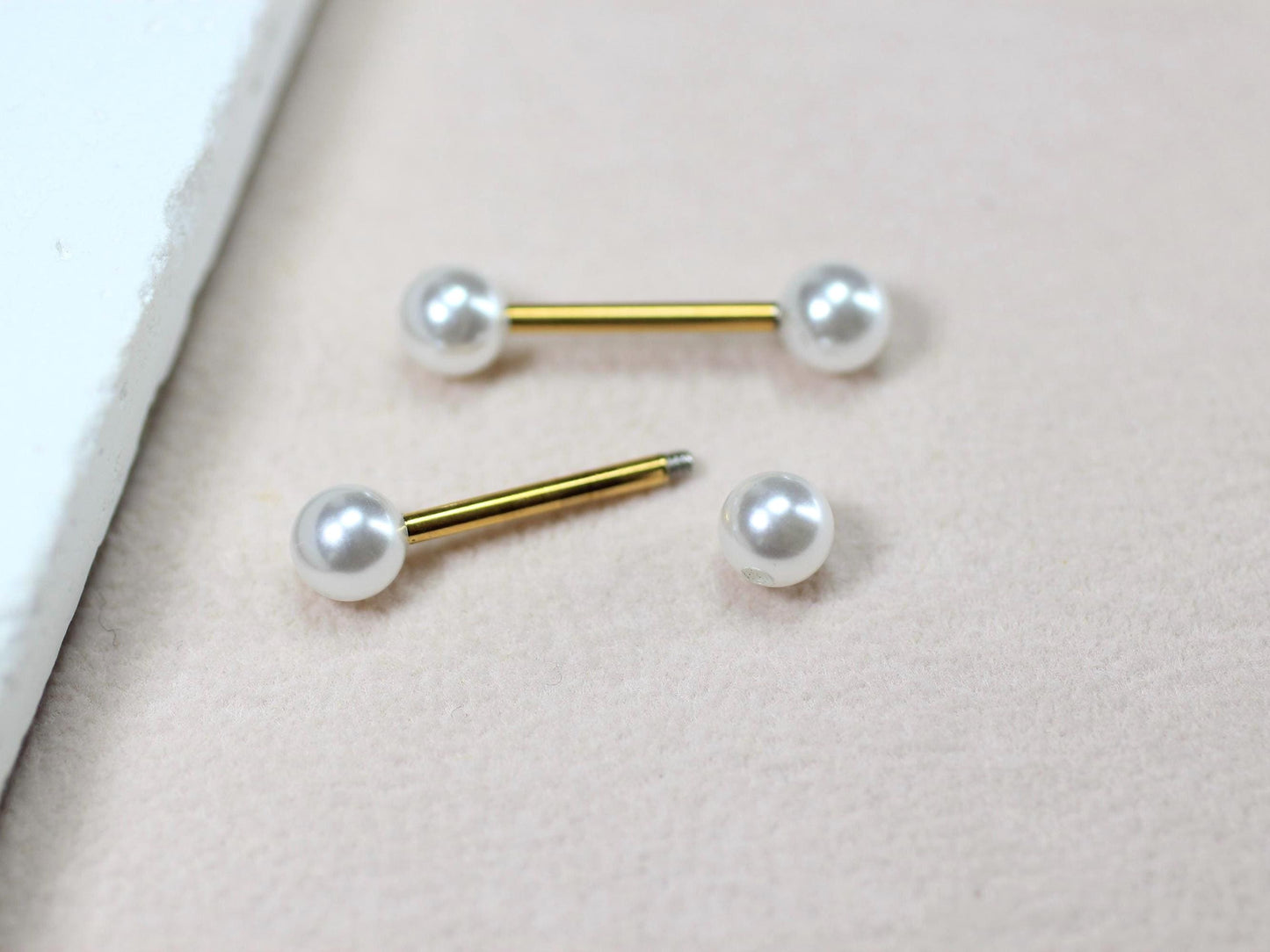 14g White Pearl Nipple Barbell, Cute Pearl Ball Nipple Ring Piercing , Surgical Steel Jewelry, Custom Body Jewelry