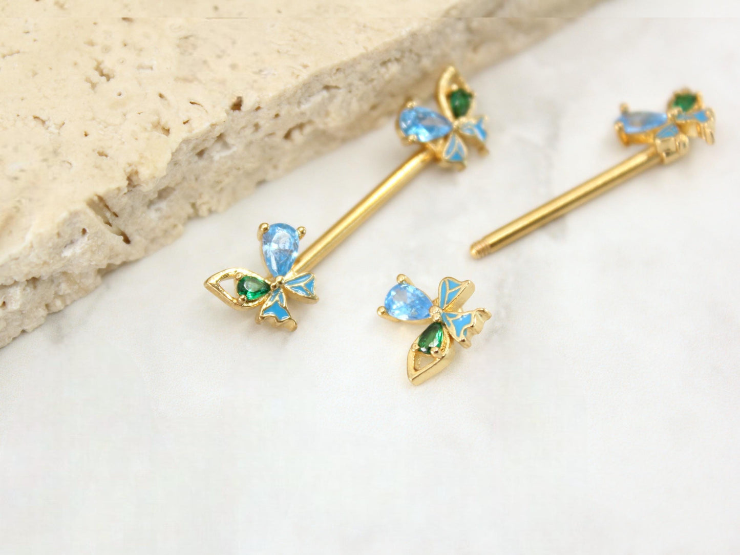 Dainty Butterfly Nipple Ring, Butterfly Nipple Piercing Barbell, 14g Gold Nipple Piercing Jewelry, Gold Nipple Ring Body Piercing Jewelry