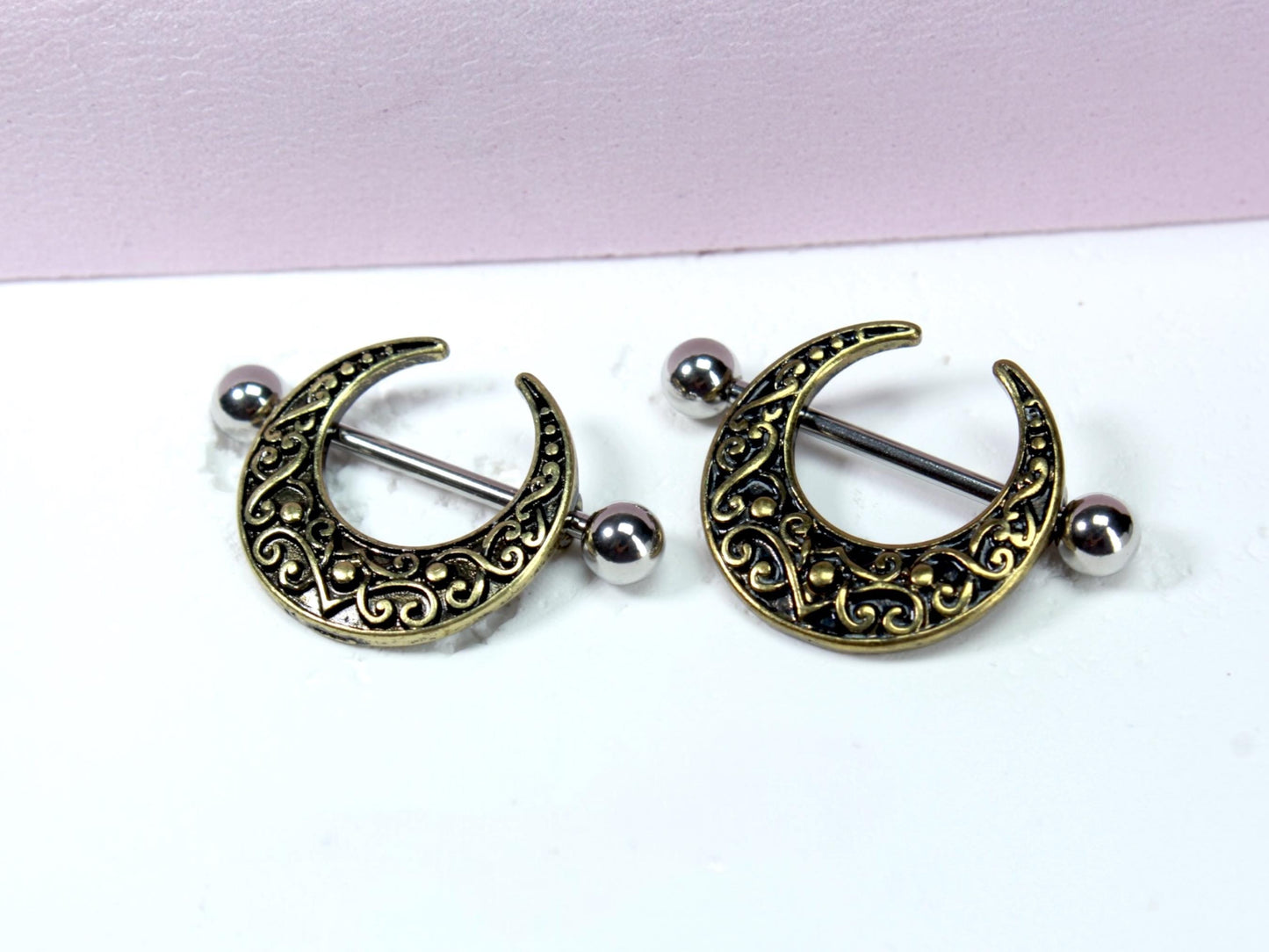 Crescent Moon Nipple Barbell, 14g Boho Nipple Piercing Jewelry, Gold Celestial Moon Nipple Ring, Body Jewelry