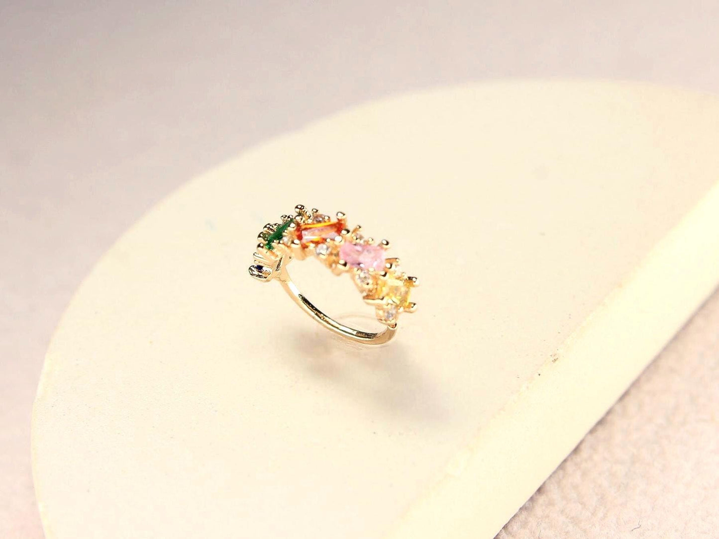 Multicolor Gem Nose Hoop Ring, 20g Dainty Gold Bendable Nose Piercing Jewelry.
