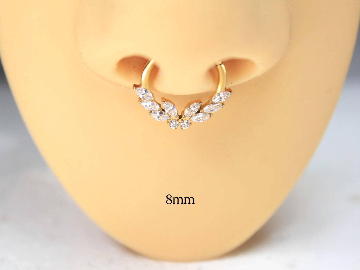 16g Titanium Septum Ring, Implant Grade Titanium Gold Marquise Septum Hoop Clicker Ring, Hypoallergenic Body Jewelry