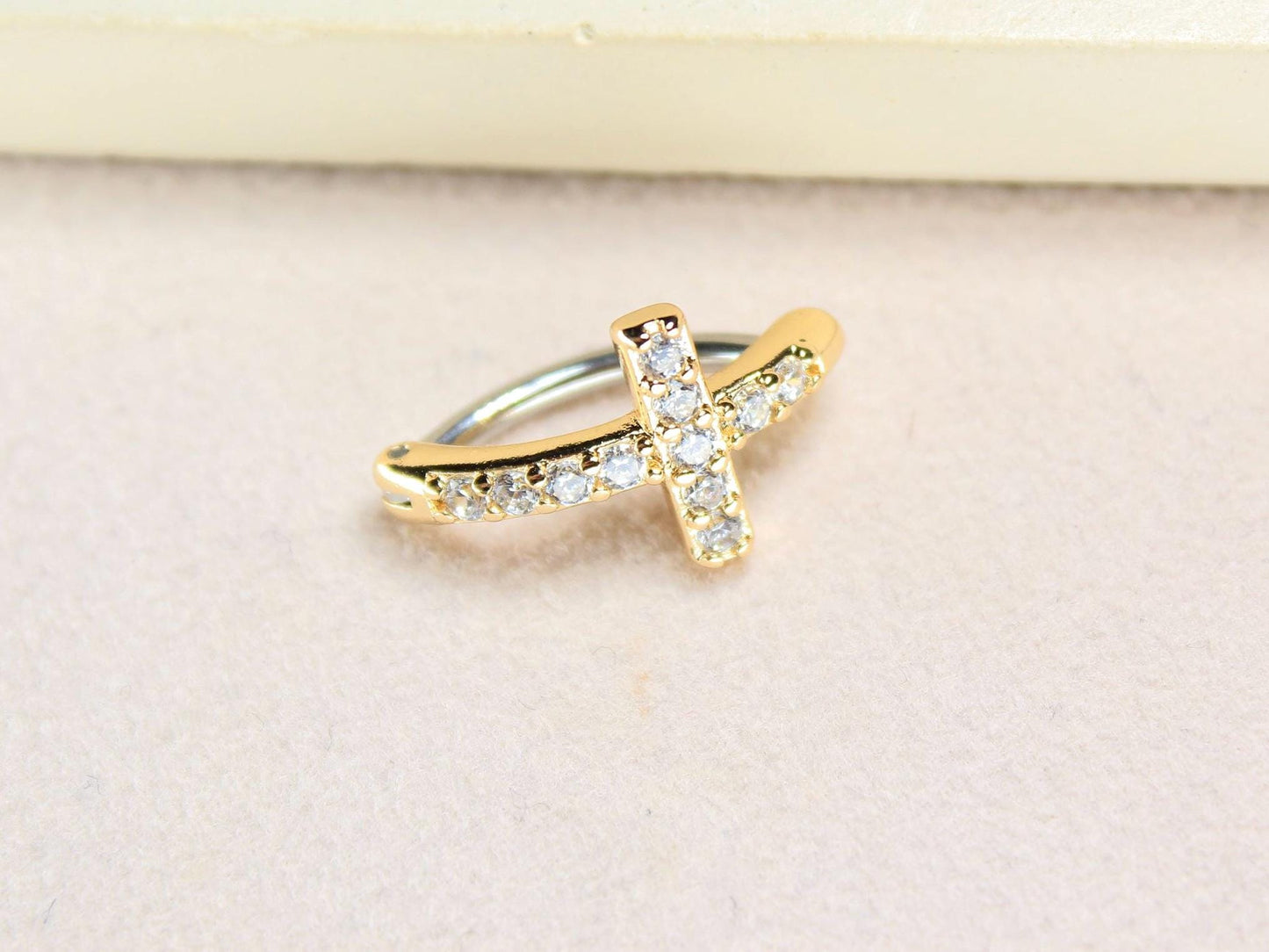 CZ Gold Cross Belly Clicker Ring,