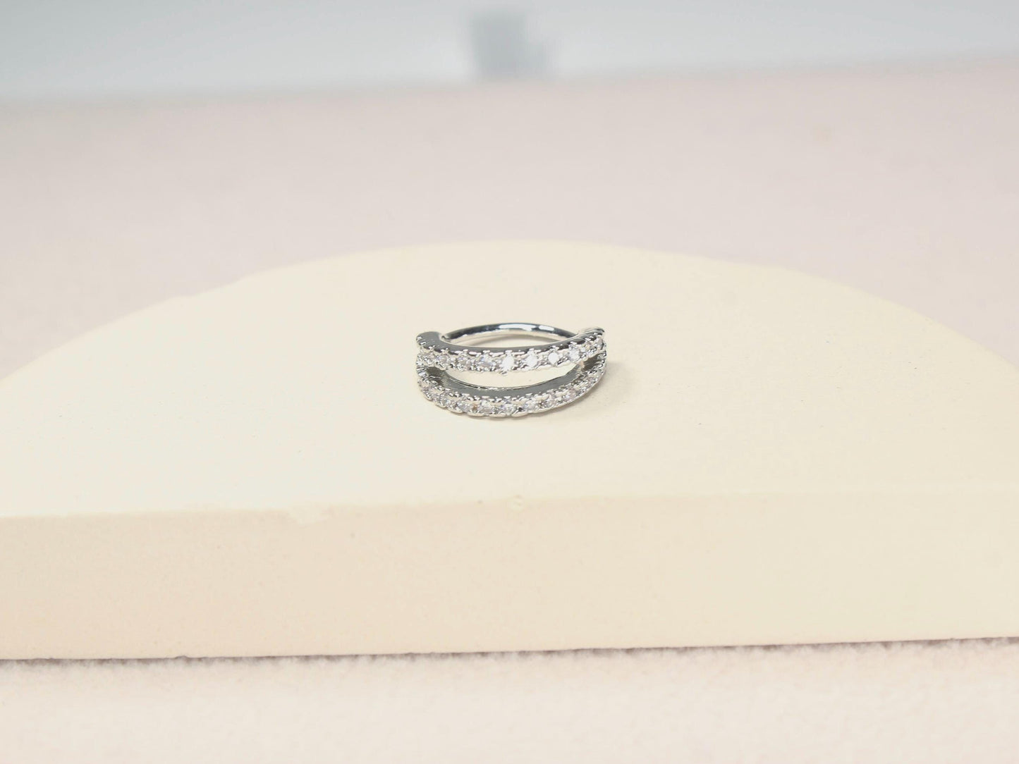 Dainty Nose Hoop Ring, 20G Silver Double line Sparkle Gem Bendable Nose Ring, Nose Piercing Jewelry, Cartilage Piercing, Body Jewelry