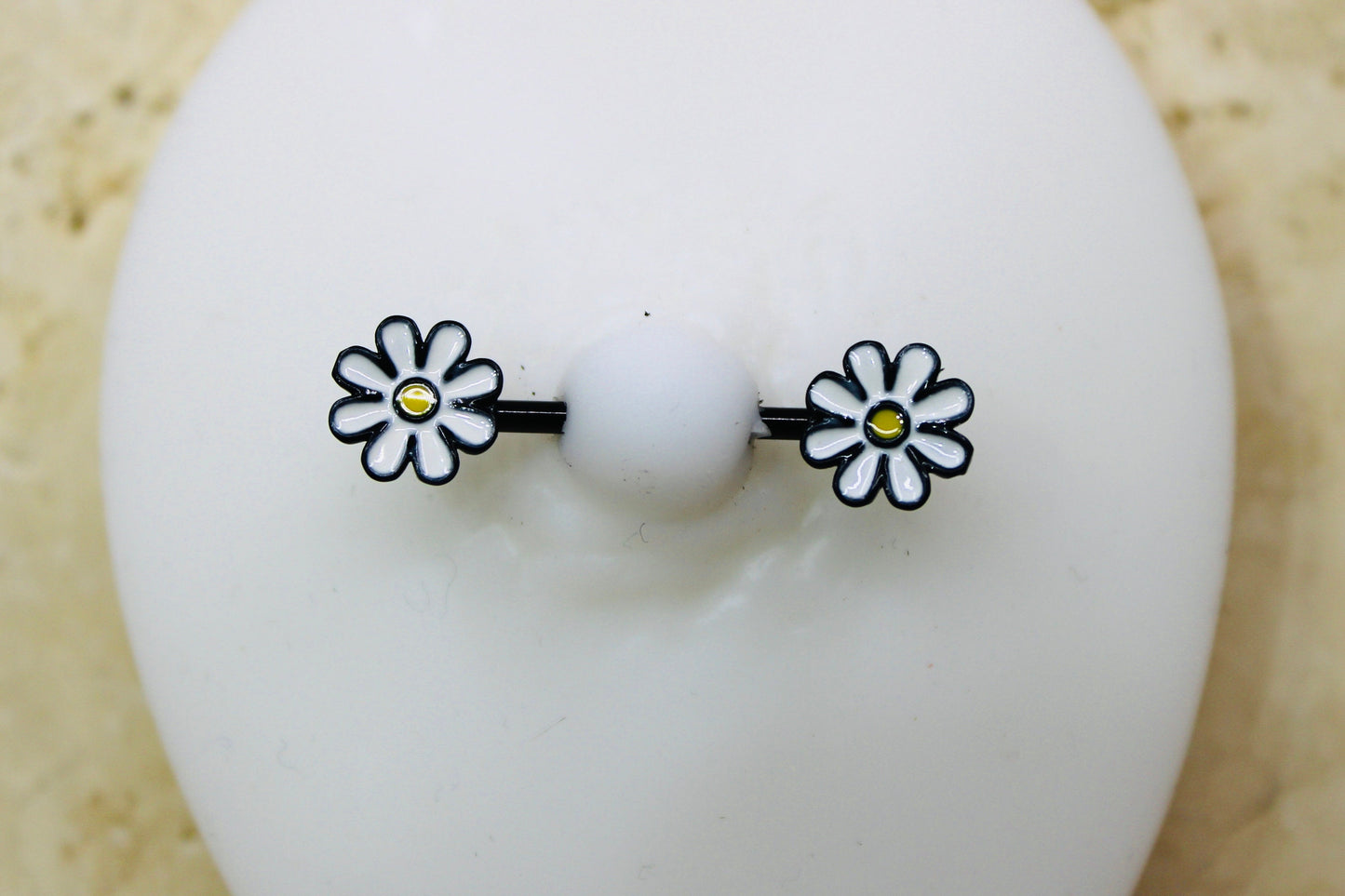 Flower Nipple Ring, Pink Yellow White Floral Decorative End Nipple Piercing Barbell Jewelry, 14g Nipple Barbell Body Piercing Jewelry