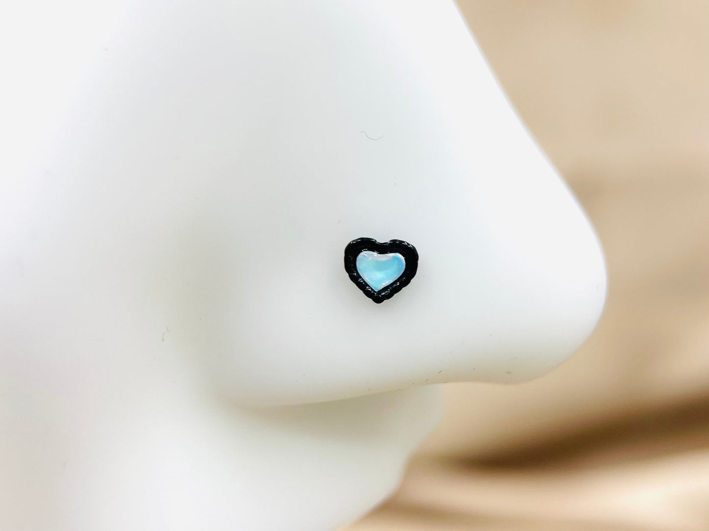 Black Heart Moonstone Nose Stud, L Shape & Ball End Moonstone Gem Decor Black Nose Piercing Stud Ring Jewelry, 20g Thin Nose Ring