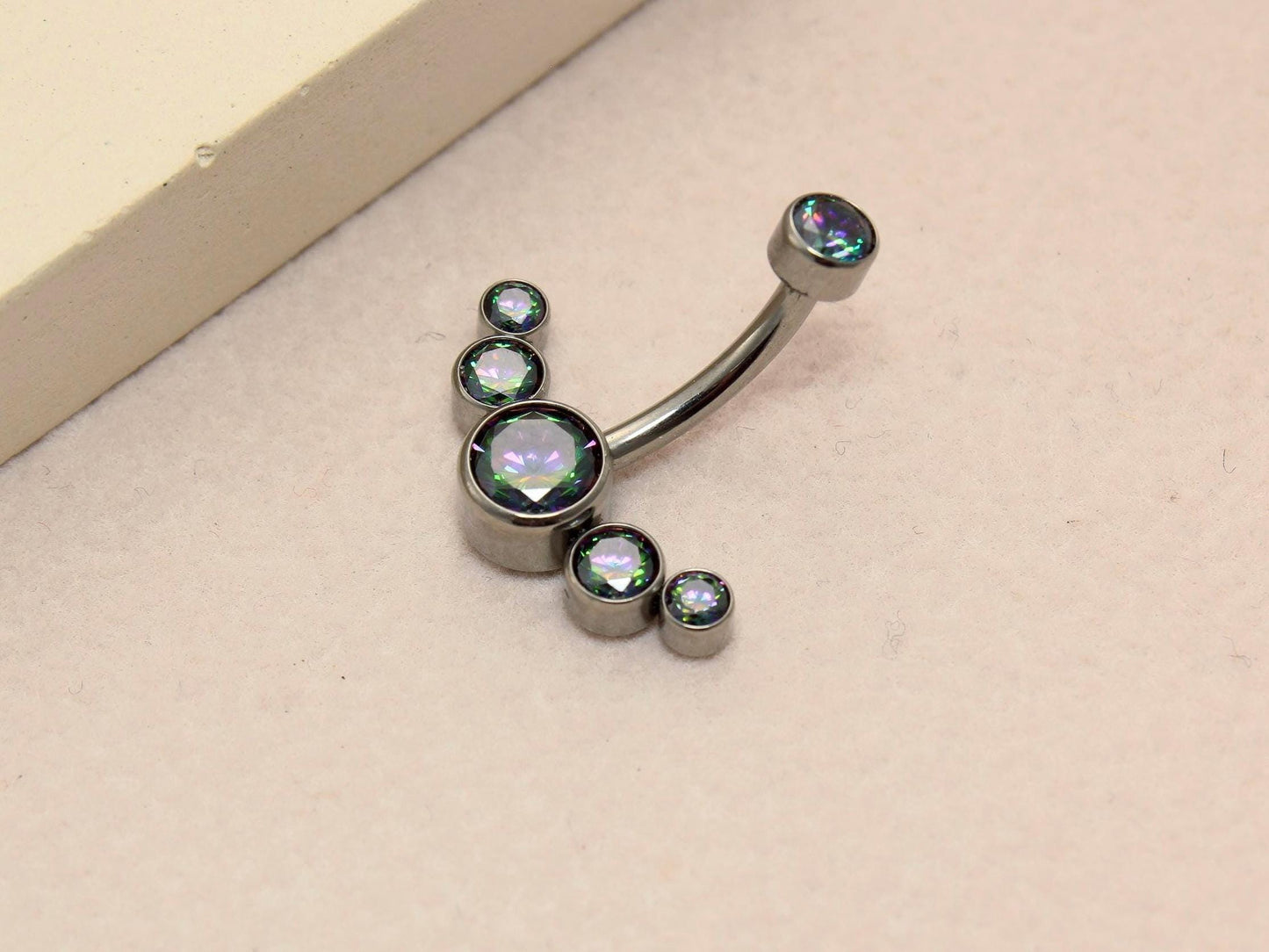 Titanium Belly Button Ring, 14G Vitrail Bezel Belly Ring, Navel Piercing Jewelry, Body Jewelry, Belly Piercing Ring, Titanium Jewelry