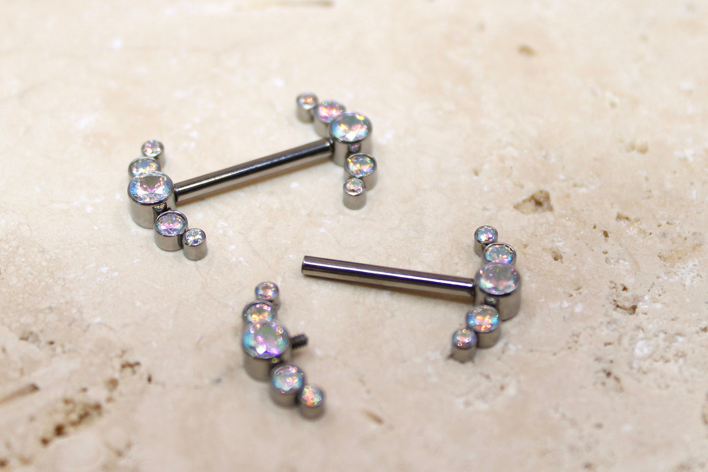 Internally Threaded Titanium Nipple Ring, 14G Sparkle Bezel Multicolor Gem Nipple Piercing Jewelry Comfortable Fit Body Piercing Jewelry