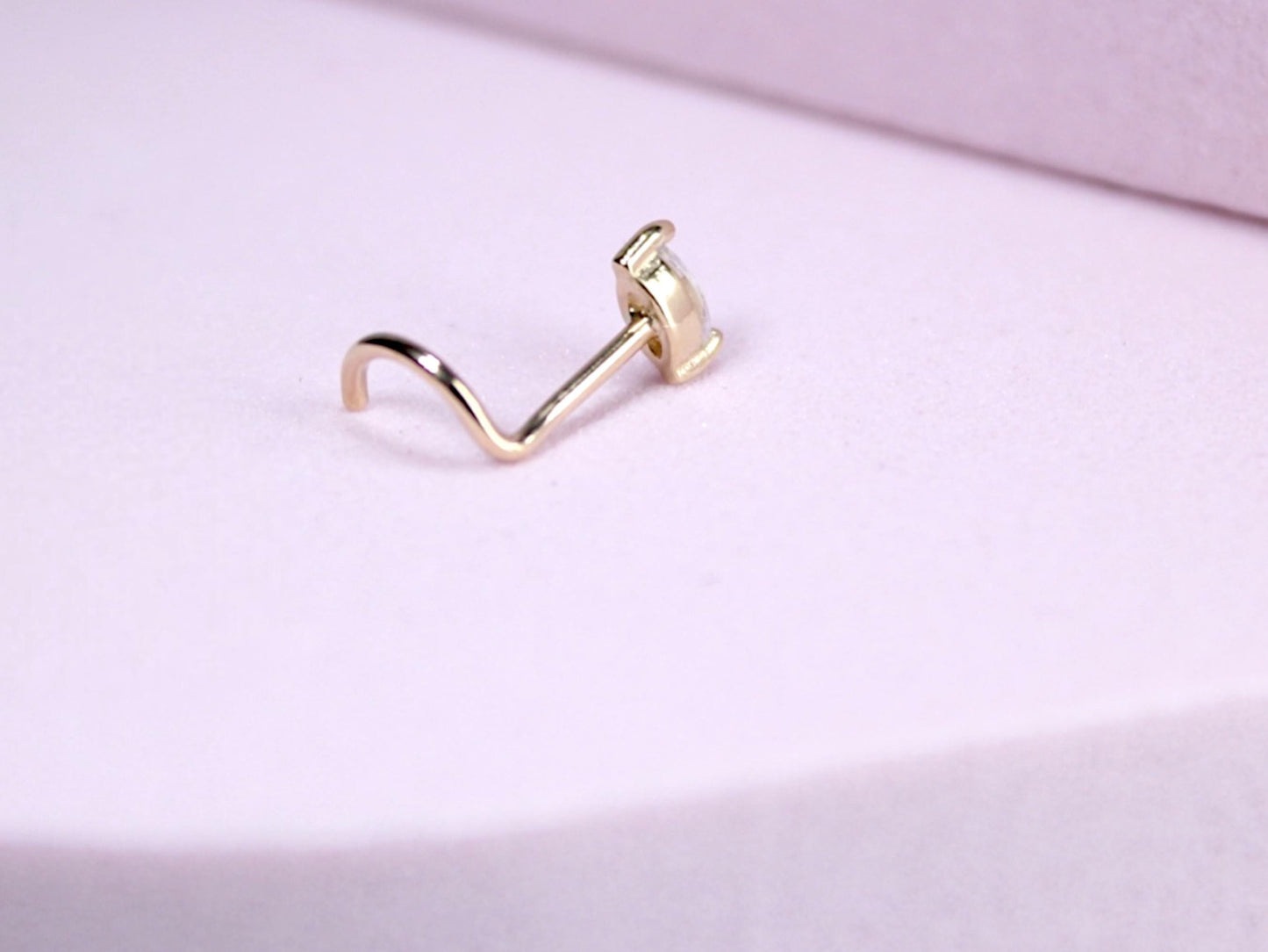 14K Gold Marquise Nose Stud, 20g Dainty Crystal Gold Nose Screw Jewelry, Minimalist Corkscrew Nose Piercing Jewelry, Gold Jewelry
