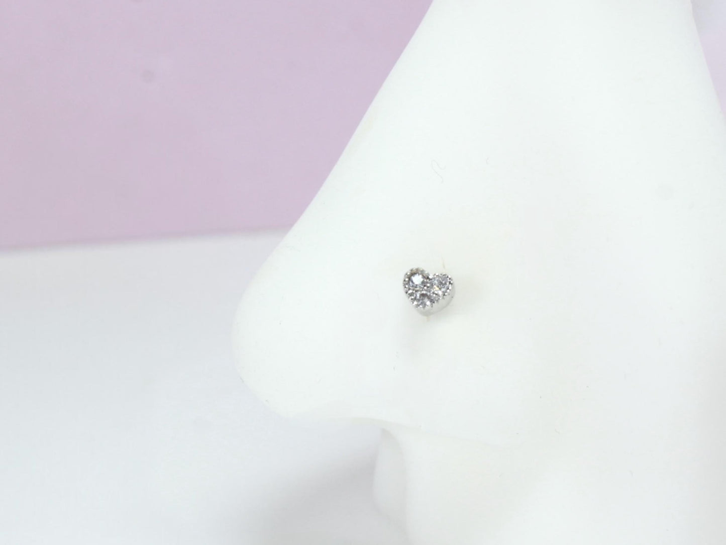 Dainty Gold Heart Nose Stud, 20G CZ Heart Top L Shape Nose Stud Jewelry, Cute Minimalistic Heart Charm Thin Nose Piercing Body Jewelry,