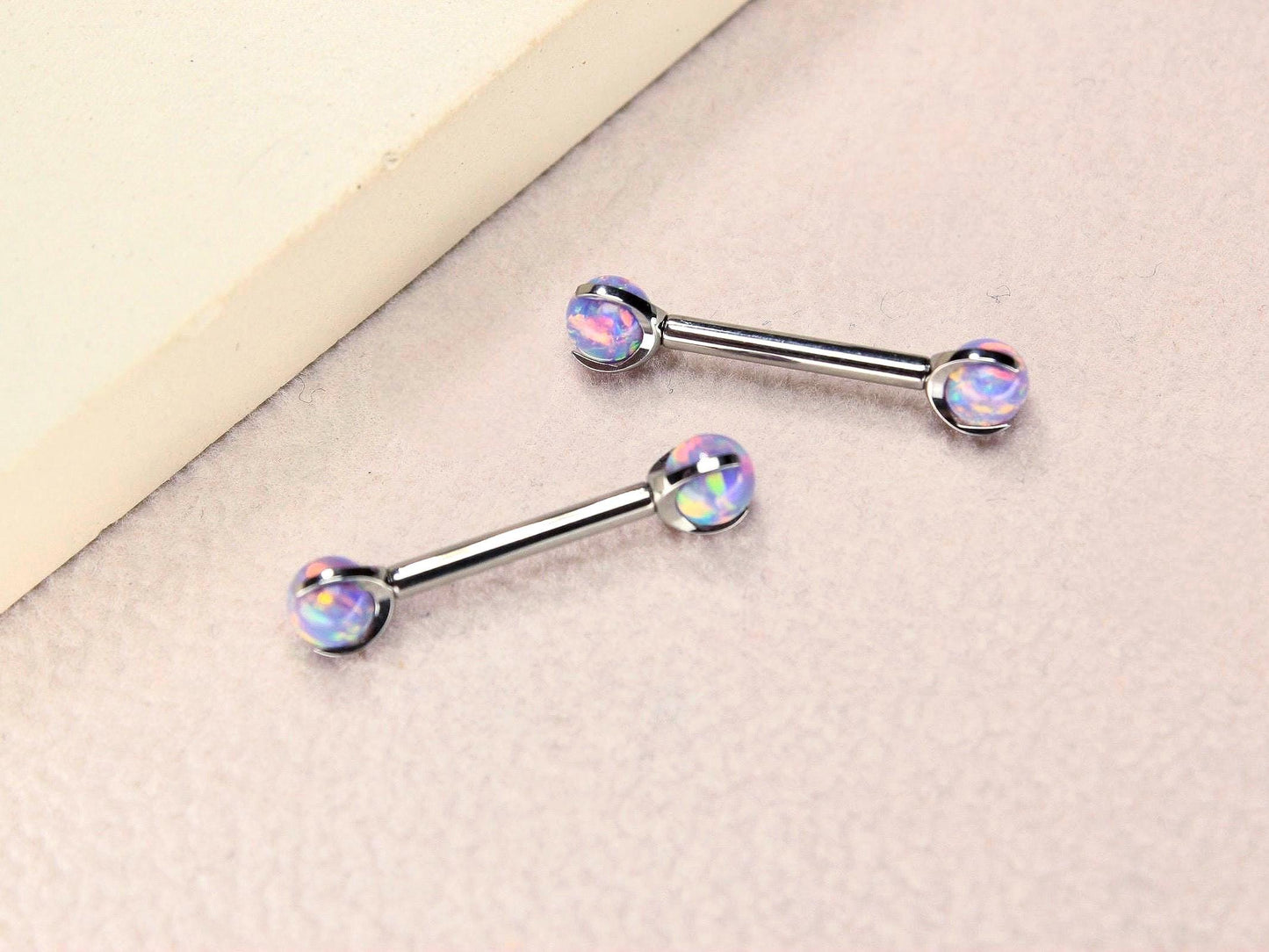 14G Titanium Nipple Barbell, Blurple Opal Ball End Nipple Ring Piercing, Pair of Purple Nipple Sheild Body Jewelry, Minimalist Jewelry