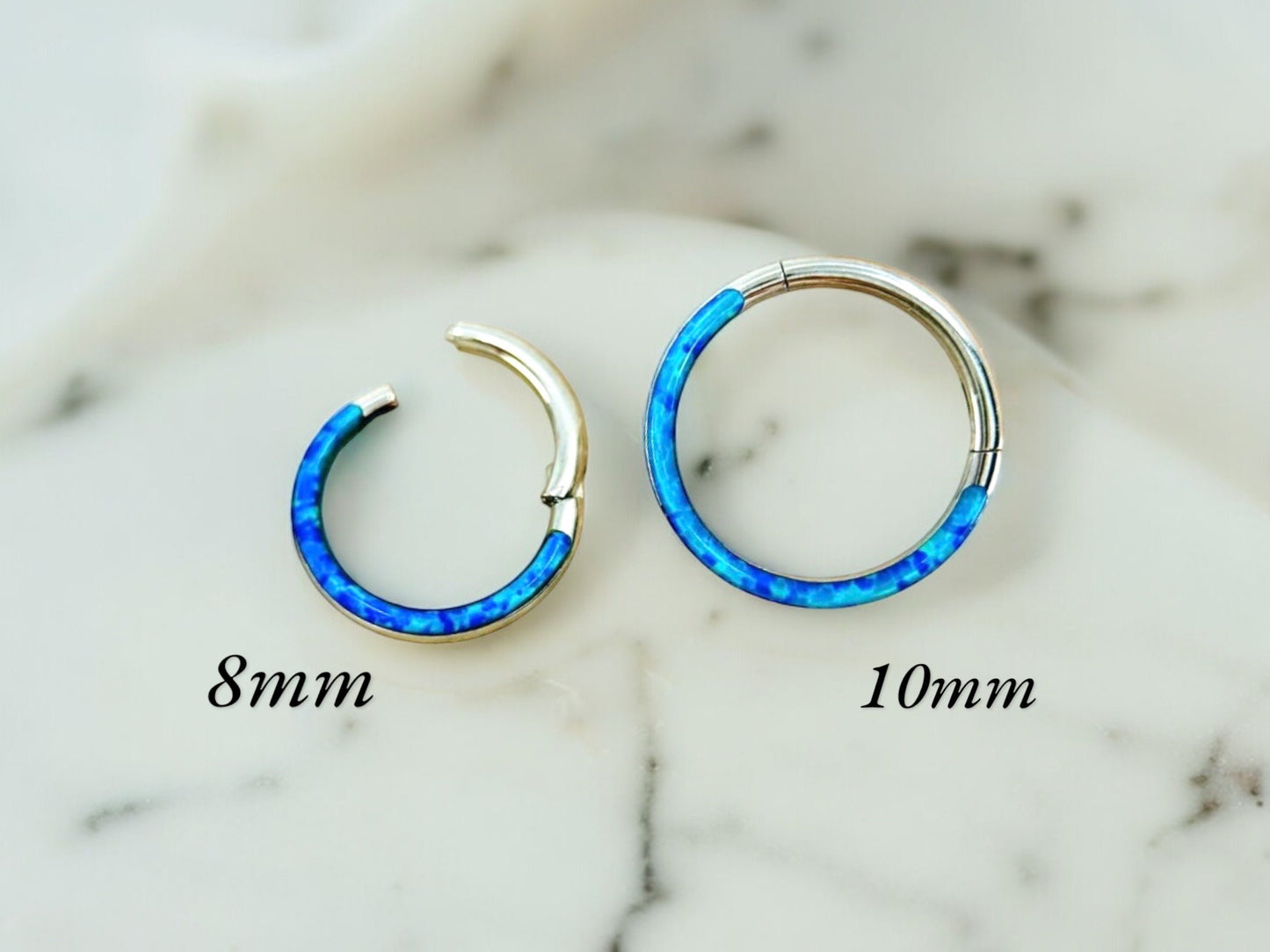 16G Opal Septum Piercing Ring, Blue Opal gem Front Nose Piercing Ring, Opal Decor Septum Piercing Nose Jewelry