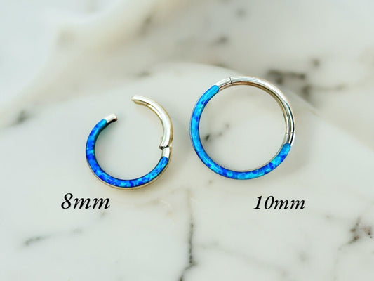 16G Opal Septum Piercing Ring, Blue Opal gem Front Nose Piercing Ring, Opal Decor Septum Piercing Nose Jewelry