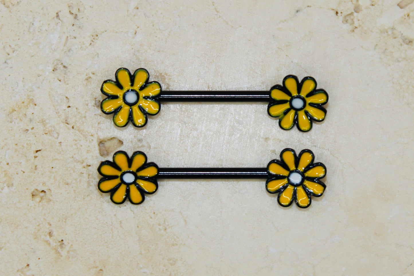 Flower Nipple Ring, Pink Yellow White Floral Decorative End Nipple Piercing Barbell Jewelry, 14g Nipple Barbell Body Piercing Jewelry